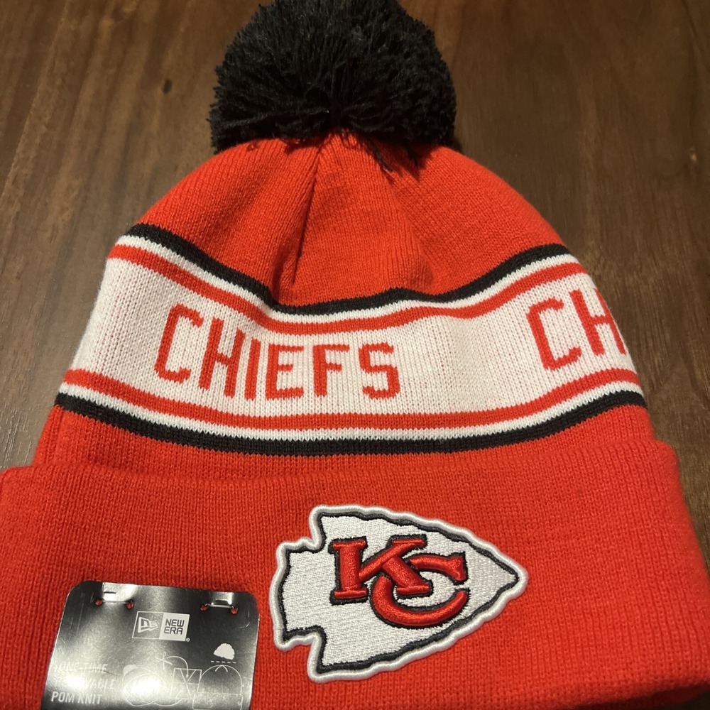 Kansas City Chiefs Knit Winter Hat Beanie New Era Removable Pom Red Striped NWT